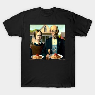 Pasta Lovers Unite: American Gothic Parody for National Spaghetti Day T-Shirt